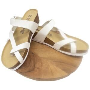 Maibulun  White Cross Strap Thong 2" Wedge Sandal White Buckle Wedge Womens 8